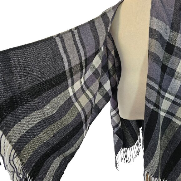 Banana Republic Cashmere Knit Karen Purple Plaid Poncho Wrap Poly Womens OS NWT - Picture 4 of 8